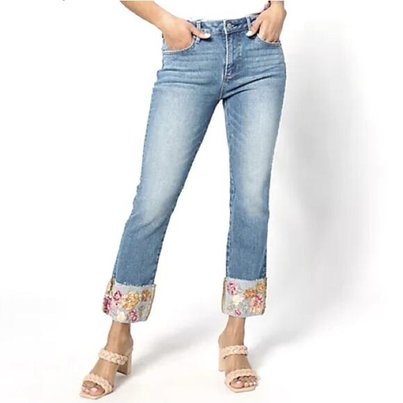 DRIFTWOOD Colette Embroidered Floral Cuff Jeans Size 10 - Picture 7 of 9